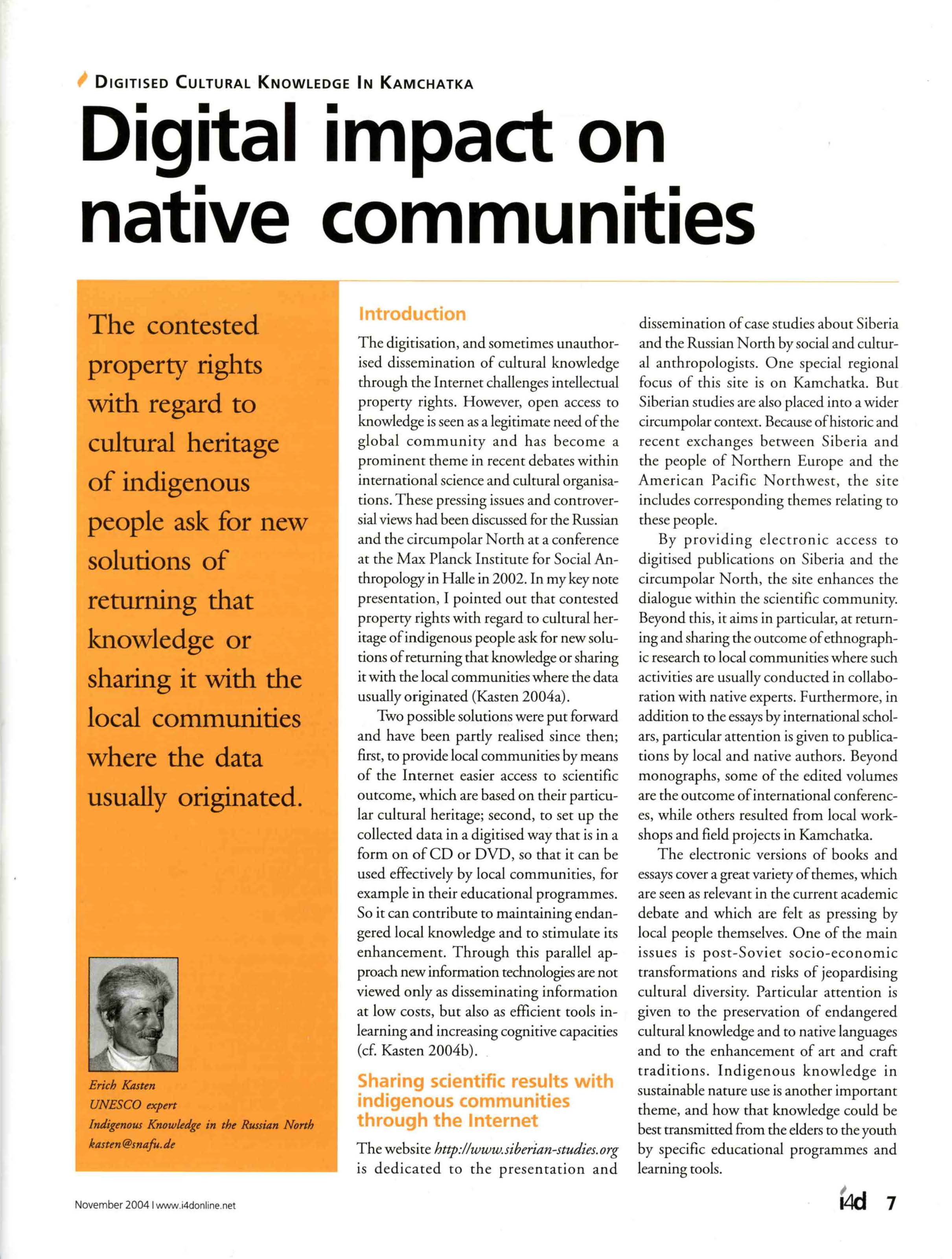 Digitised Cultural Knowledge in Kamchatka: Digital Impact on Native Communities