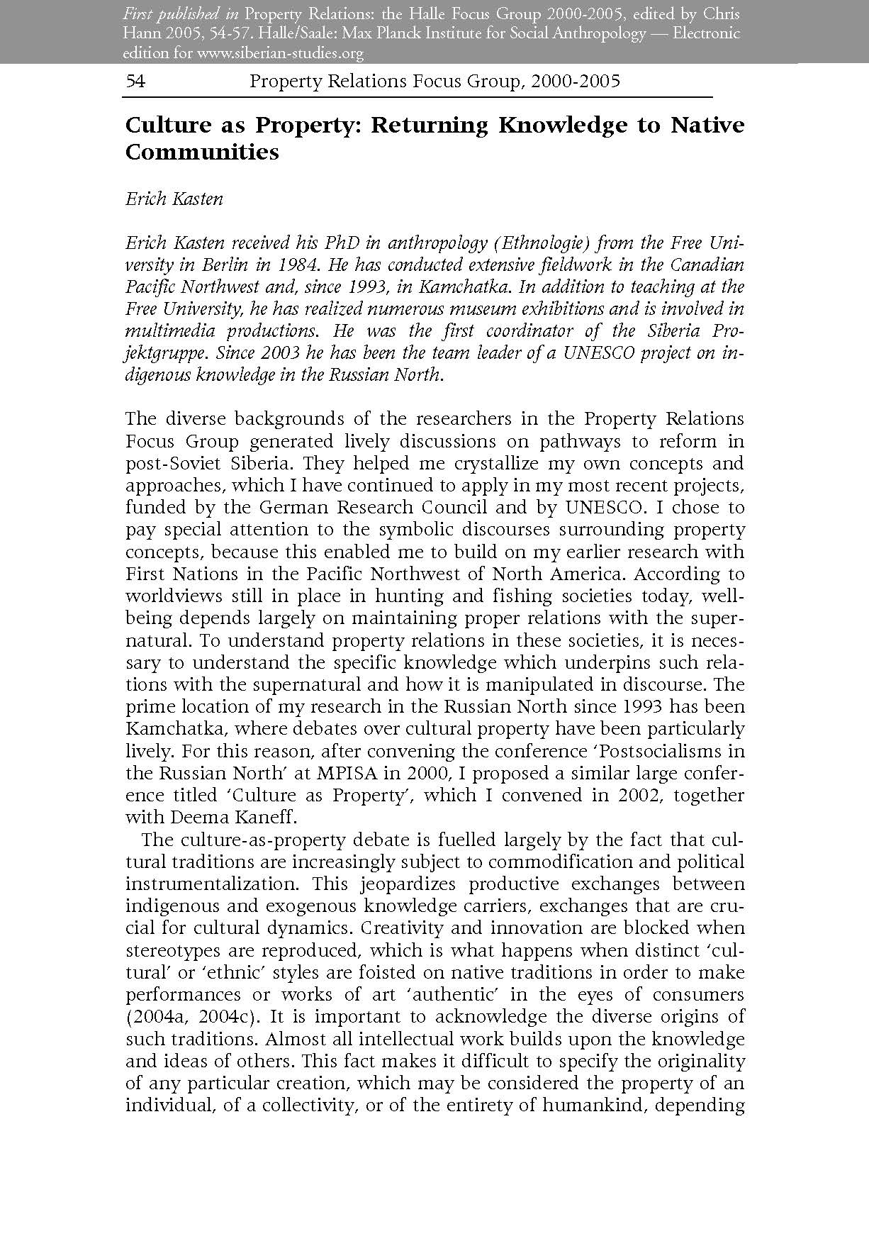 Culture as Property: Returning Knowledge to Native Communities