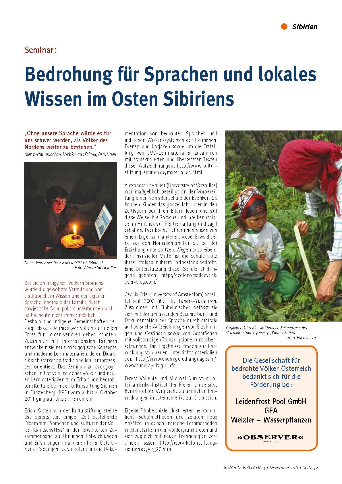 Bedrohung für Sprachen und lokales Wissen im Osten Sibiriens