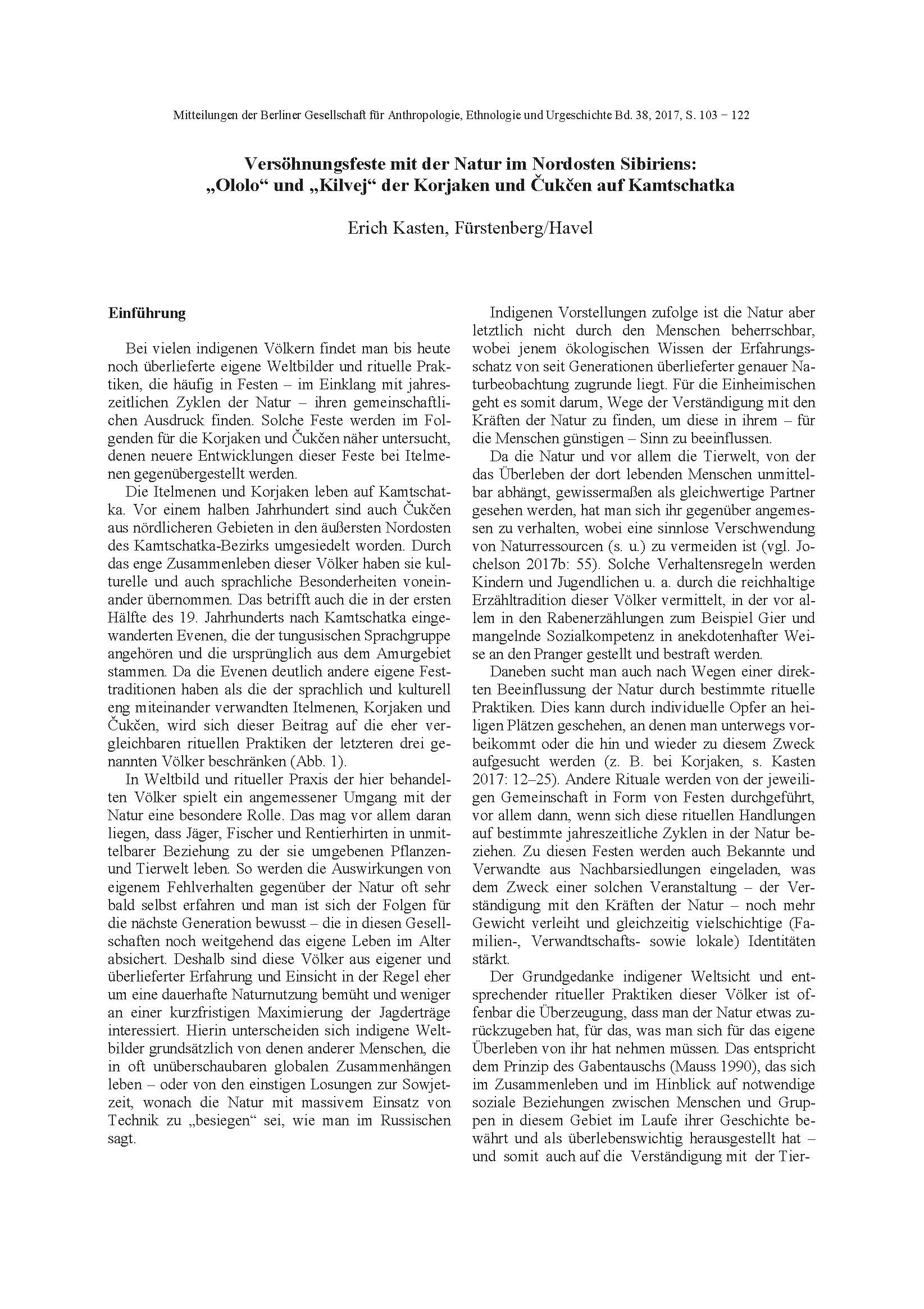 Versöhnungsfeste mit der Natur im Nordosten Sibiriens:„Ololo“und „Kilvej“ der Korjaken und Čukčen auf Kamtschatka