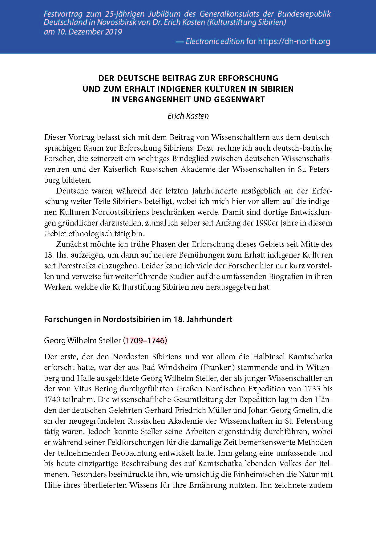 Der deutsche Beitrag zur Erforschung und zum Erhalt indigener Kulturen in Sibirien in Vergangenheit und Gegenwart